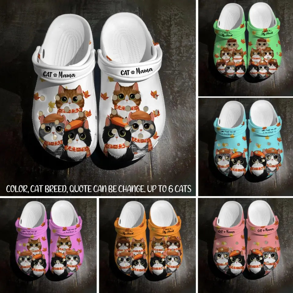 Personalized Fall Season Cute Cat Cat Lovers Gift Clogs Slipper Shoes Printed PNKVH1207