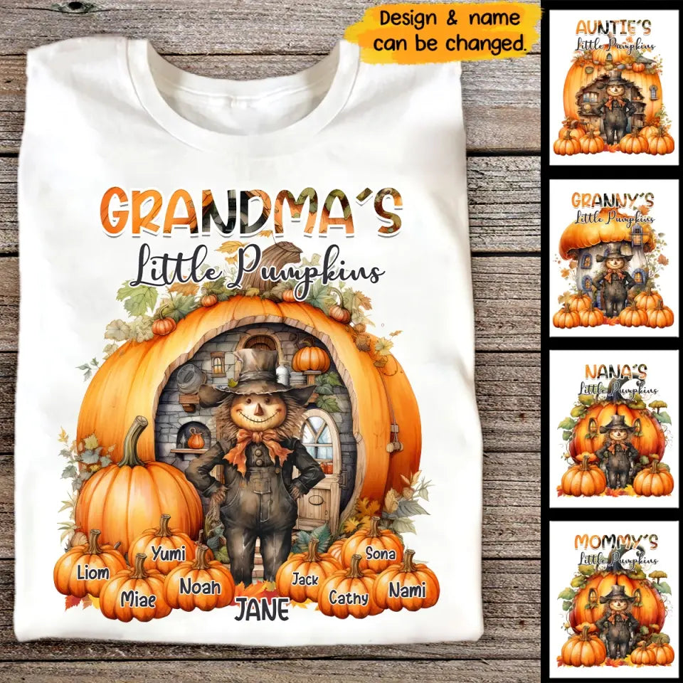 Personalized Fall Season Pumpkin Grandma's Little Pumpkins Kid Names T-Shirt Printed MTDNL1707