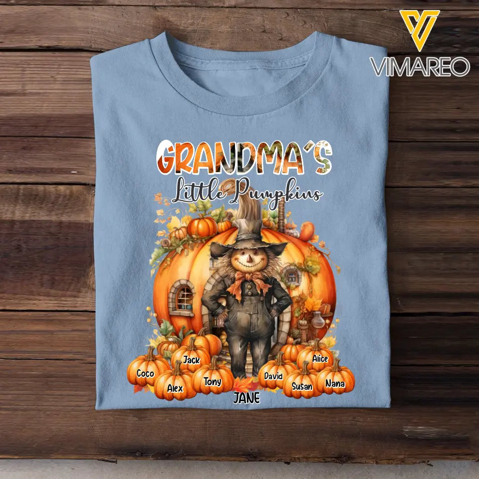 Personalized Fall Season Pumpkin Grandma's Little Pumpkins Kid Names T-Shirt Printed MTDNL1707