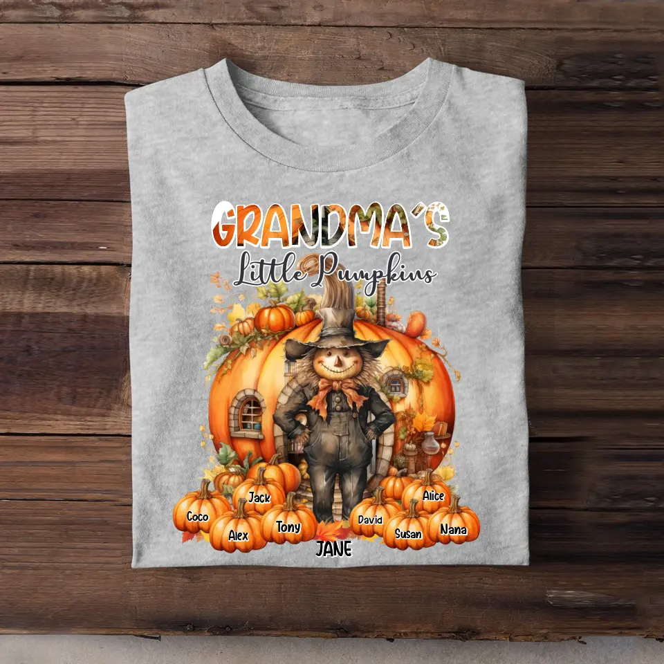 Personalized Fall Season Pumpkin Grandma's Little Pumpkins Kid Names T-Shirt Printed MTDNL1707