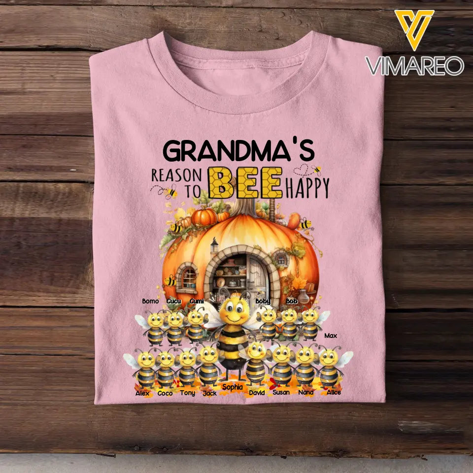 Personalized Fall Season Pumpkin Grandma's Reason To Bee Happy Bees & Kid Names T-Shirt Printed 23JUL-KVH17