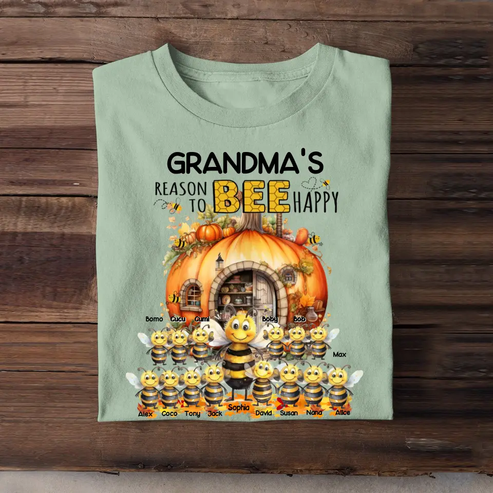 Personalized Fall Season Pumpkin Grandma's Reason To Bee Happy Bees & Kid Names T-Shirt Printed 23JUL-KVH17