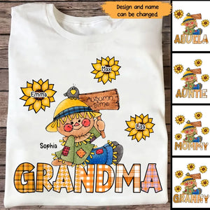 Personalized  Scarecrow Grandma Sunflowers with Kid Names T-shirt Printed HTHHN1807