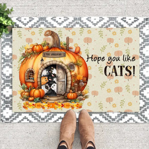 Personalized Fall Season Pumpkin Hope You Like Cats Cat Lovers Gift Doormat Printed MTKVH1707