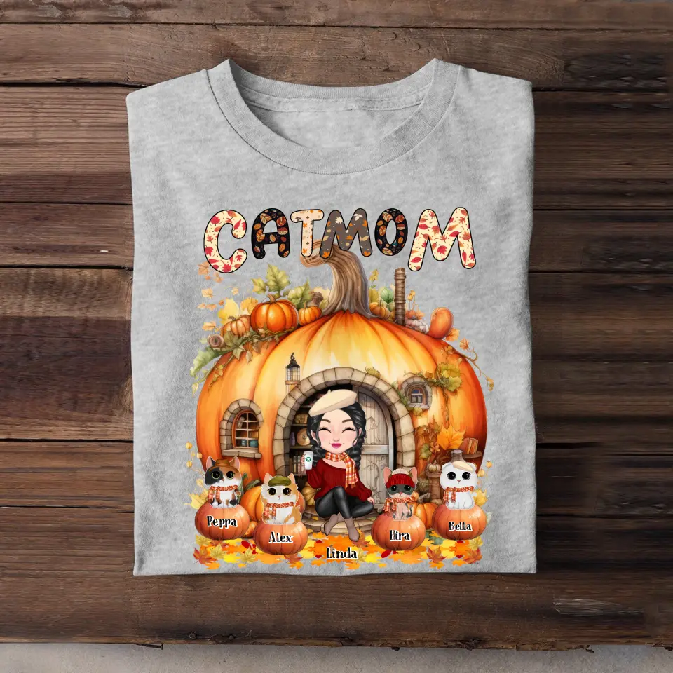 Personalized Fall Season Pumpkin Cat Mom Cat Lovers Gift T-Shirt Printed HTHKVH1807