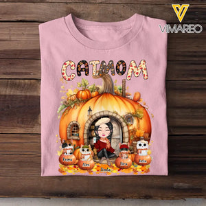 Personalized Fall Season Pumpkin Cat Mom Cat Lovers Gift T-Shirt Printed HTHKVH1807