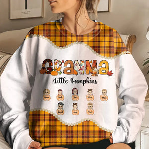 Personalized Fall Seson Grandma Little Pumpkins & Kid Names Sweater 3D Printed HTHPVD1807