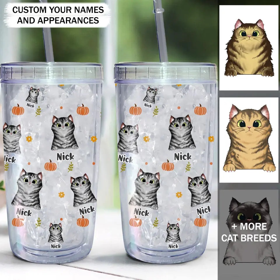 Personalized Fall Season Pumpkin Cat with Name Cat Lovers Gift Acrylic Insulated Tumbler Printed HTHPVD1807