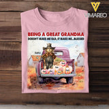 Personalized Fall Season Pumpkin Being A Great Grandma Doesn't Make Me Old It Make Me Blessed TShirt Printed HTHHN1907