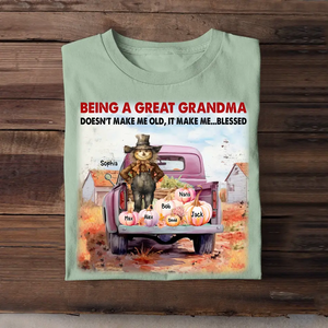 Personalized Fall Season Pumpkin Being A Great Grandma Doesn't Make Me Old It Make Me Blessed TShirt Printed HTHHN1907