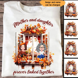 Personalized Mother And Daughters Forever Linked Together T-shirt Printed HTHHN2107