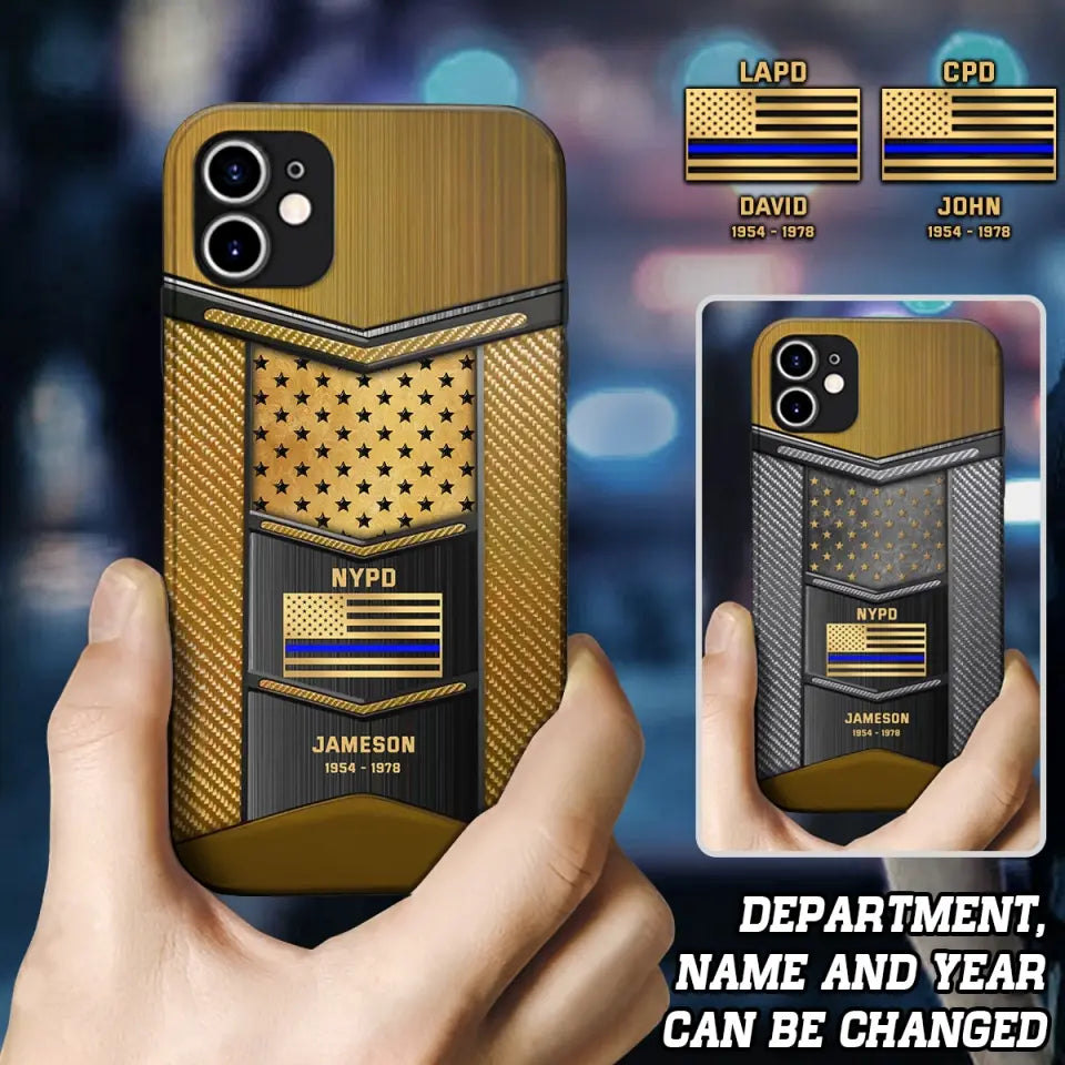 Personalized US Flag Police Department with Name Phonecase Printed 23JUL-PN21