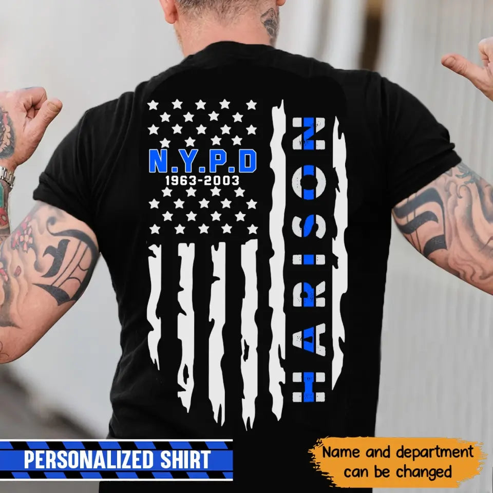 Personalized Police Department US Flag T-shirt Printed 23JUL-KVH21