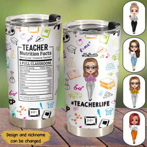 Personalized Teacherlife Teacher Nutrition Facts Gift For Teacher Tumbler Printed HTHHN2207