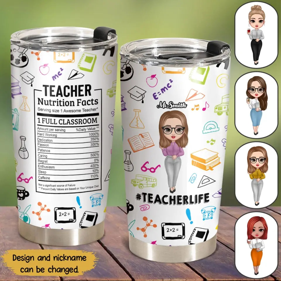 Personalized Teacherlife Teacher Nutrition Facts Gift For Teacher Tumbler Printed HTHHN2207