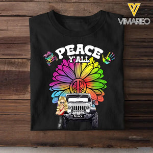 Personalized Peace Y'all Flowers Jeep Girl T-shirt Printed MTHN2407