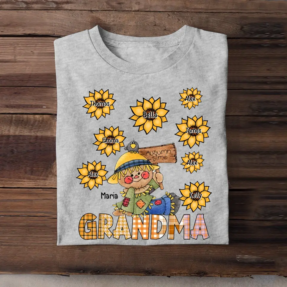 Personalized  Scarecrow Grandma Sunflowers with Kid Names T-shirt Printed HTHHN1807