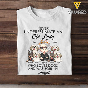Personalized Never Underestimate An Old Lady Who Loves Dogs And Was Born In August T-shirt Printed QTHN247