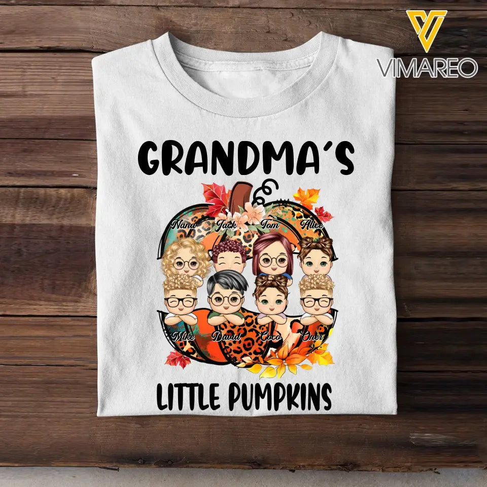 Personalized Fall Season Grandma's Little Pumpkins T-shirt Printed HTH-DNL20