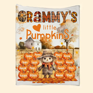 Personalized Fall Season Grandma's Little Pumpkins & Kid Names Fleece or Sherpa Blanket Printed HTHPD2607