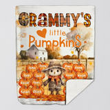 Personalized Fall Season Grandma's Little Pumpkins & Kid Names Fleece or Sherpa Blanket Printed HTHPD2607