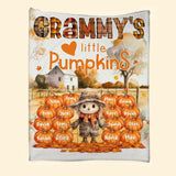 Personalized Fall Season Grandma's Little Pumpkins & Kid Names Fleece or Sherpa Blanket Printed HTHPD2607