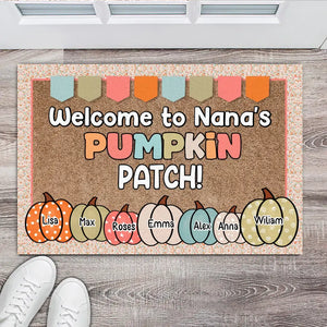 Personalized Welcome To Nana's Pumpkin Patch Kid Names Doormat Printed HTHHN2707