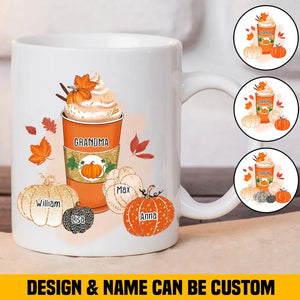 Personalized Grandma Aunt Mom Fall Seasom Latte Coffee Pumkin Gift White Mug Printed 202349