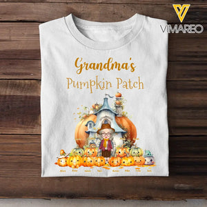 Personalized Fall Season Pumpkin Patch Grandma & Kid Name T-Shirt Printed MTHPVD1307