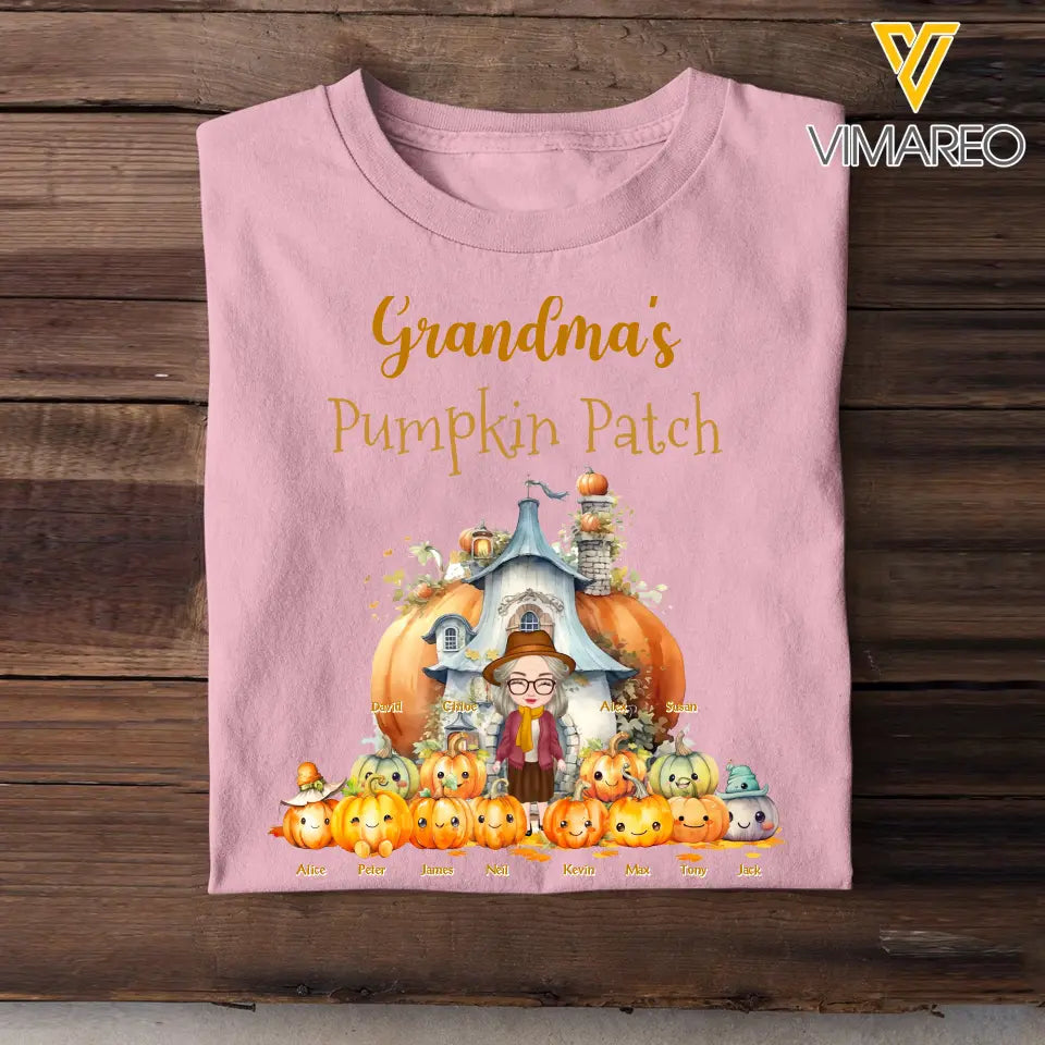 Personalized Fall Season Pumpkin Patch Grandma & Kid Name T-Shirt Printed MTHPVD1307