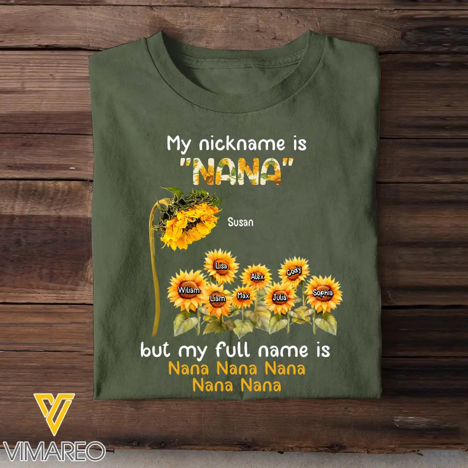 Personalized My Nickname Is Nana Grandma Sunflower Kid Name T-shirt Printed MTHN202350