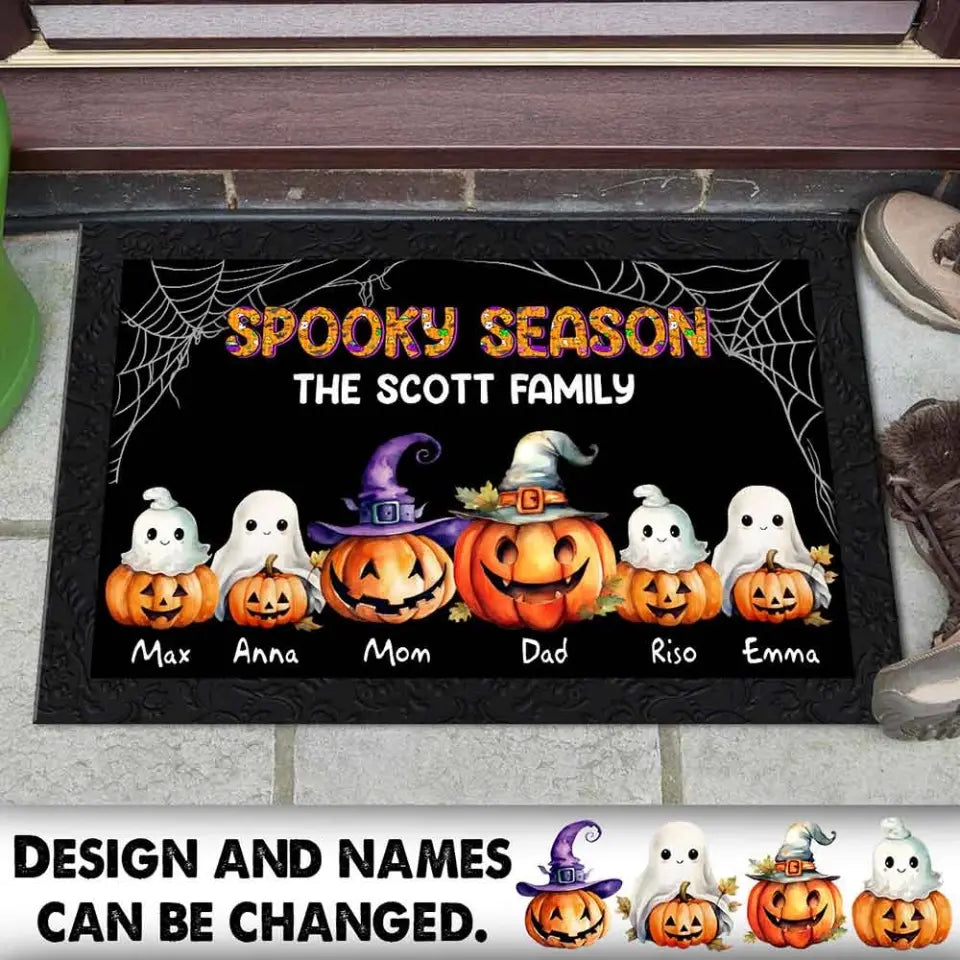 Personalized Pumpkin Halloween Spooky Season Ghosts with Kid Names Doormat Printed HTHHN2023102