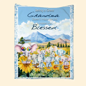 Personalized Being A Great Grandma Doesn't Make Me Old It Make Me Old It Makes Me Blessed Elephants with Kid Names Sherpa or Fleece Blanket Printed MTHN23157