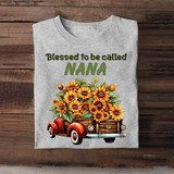 Personalized Blessed To Be Called Nana Grandma Sunflowers Car with Kid Names T-shirt Printed HTHHN23160