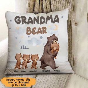 Personalized Grandma Bear & Kid Names Pillow Printed MTHKVH2023184