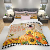 Personalized Upload Your Dog Photo Hello Fall Pumpkins Autumn Bedding Set Printed PVD23133