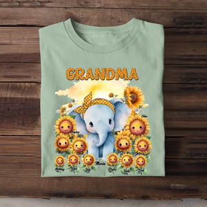 Personalized Grandma Elephant Sunflowers with Kid Names T-shirt Printed MTHN23172