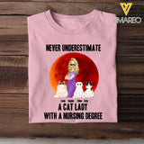 Personalized Never Underestimate A Cat Lady With A Nursing Degree T-shirt Printed 23JUN-TB16