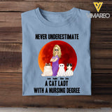 Personalized Never Underestimate A Cat Lady With A Nursing Degree T-shirt Printed 23JUN-TB16