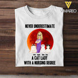 Personalized Never Underestimate A Cat Lady With A Nursing Degree T-shirt Printed 23JUN-TB16