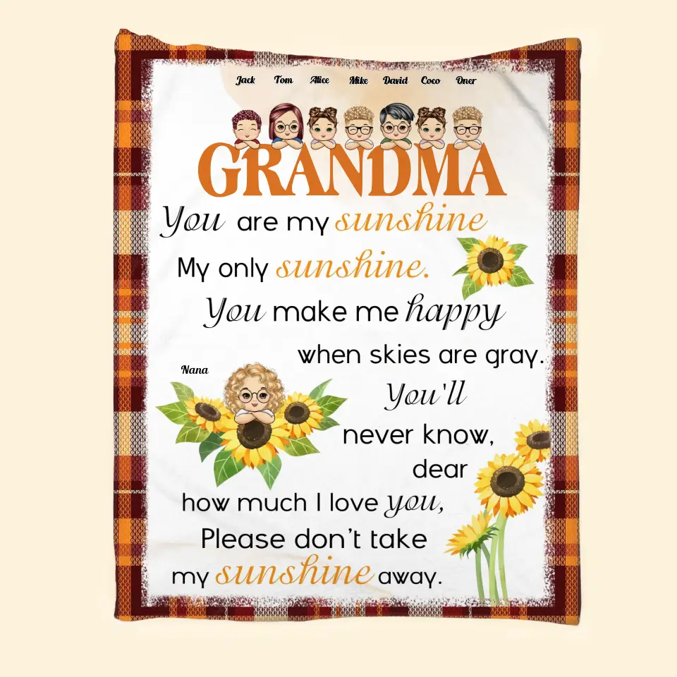 Personalized Grandma You Are My Sunshine My Only Sunshine & Kid Names Sherpa or Fleece Blanket Printed HTHHN23222