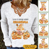 Personalized Love Is Being Called Grandma Pumpkin Women V-neck Long Sleeve Shirt Printed MTPN23219