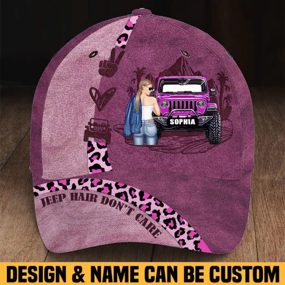 Personalized Jeep Hair Don't Care Jeep Girl with Name Cap Printed MTHN23234