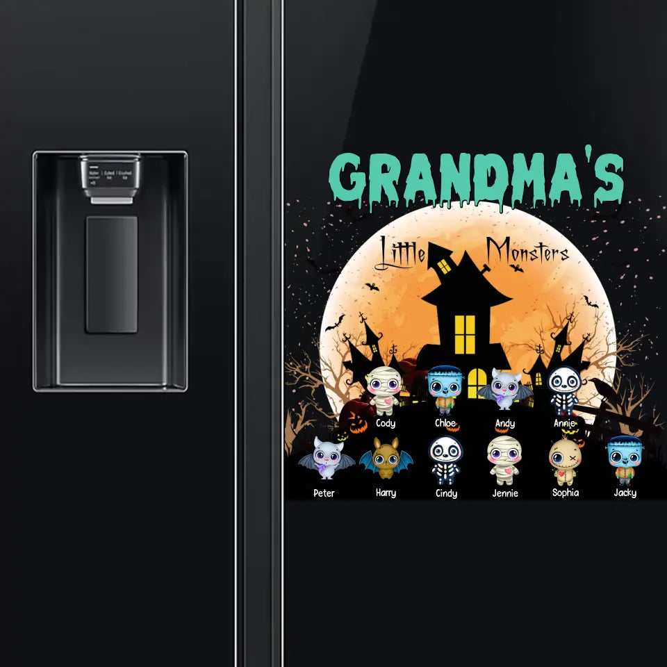 Personalized Grandma's Little Monsters Halloween & Kid Names Fridge Decal Printed HTHKVH23180