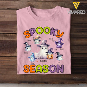 Personalized Spooky Season Grandma Ghost & Kid Names Tshirt Printed MTHN23228