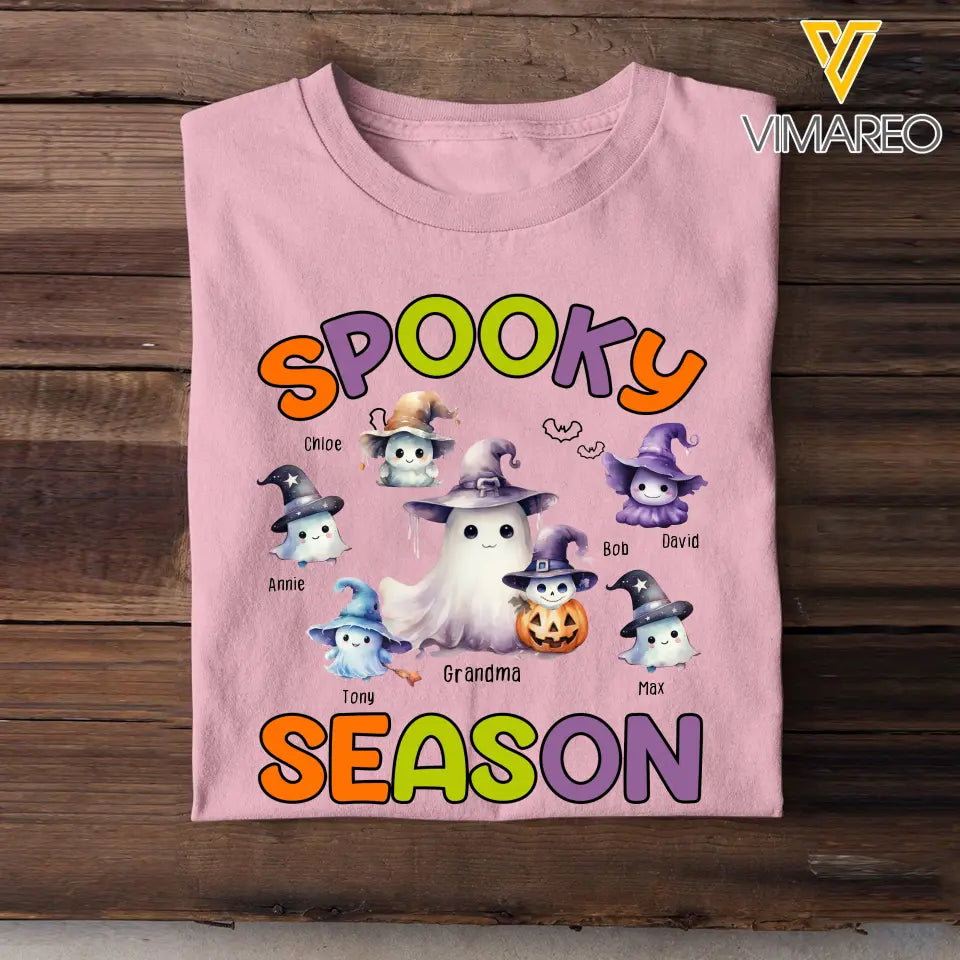 Personalized Spooky Season Grandma Ghost & Kid Names Tshirt Printed MTHN23228