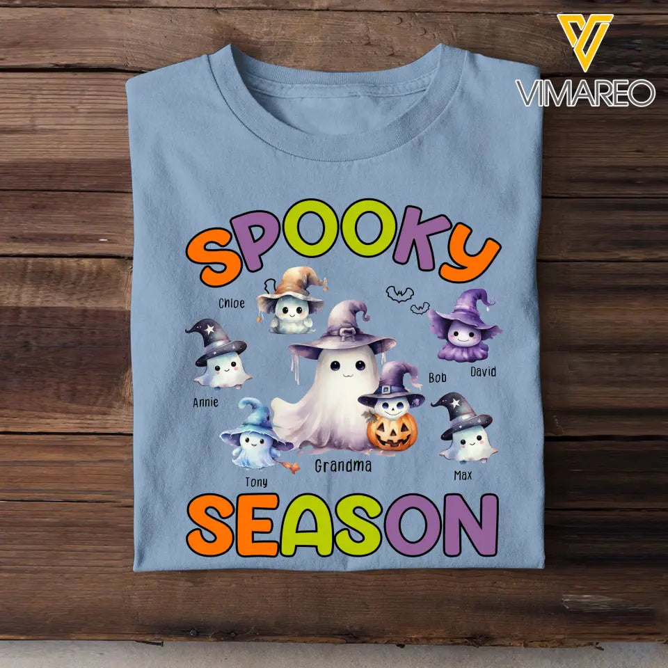 Personalized Spooky Season Grandma Ghost & Kid Names Tshirt Printed MTHN23228