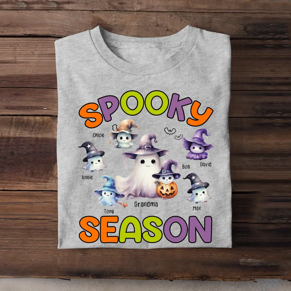 Personalized Spooky Season Grandma Ghost & Kid Names Tshirt Printed MTHN23228