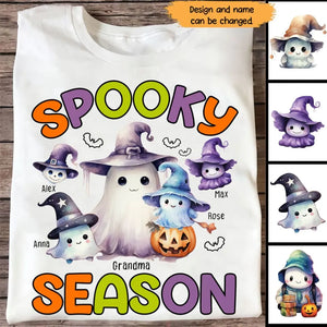 Personalized Spooky Season Grandma Ghost & Kid Names Tshirt Printed MTHN23228