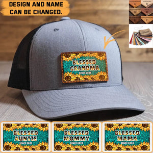 Personalized Blessed Grandma Sunflower Leather Patch Hat Printed HTHDNL23277